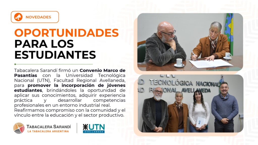 Tabacalera Sarandí y UTN Avellaneda firman convenio de pasantías